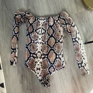 Off the shoulder snake skin bodysuit